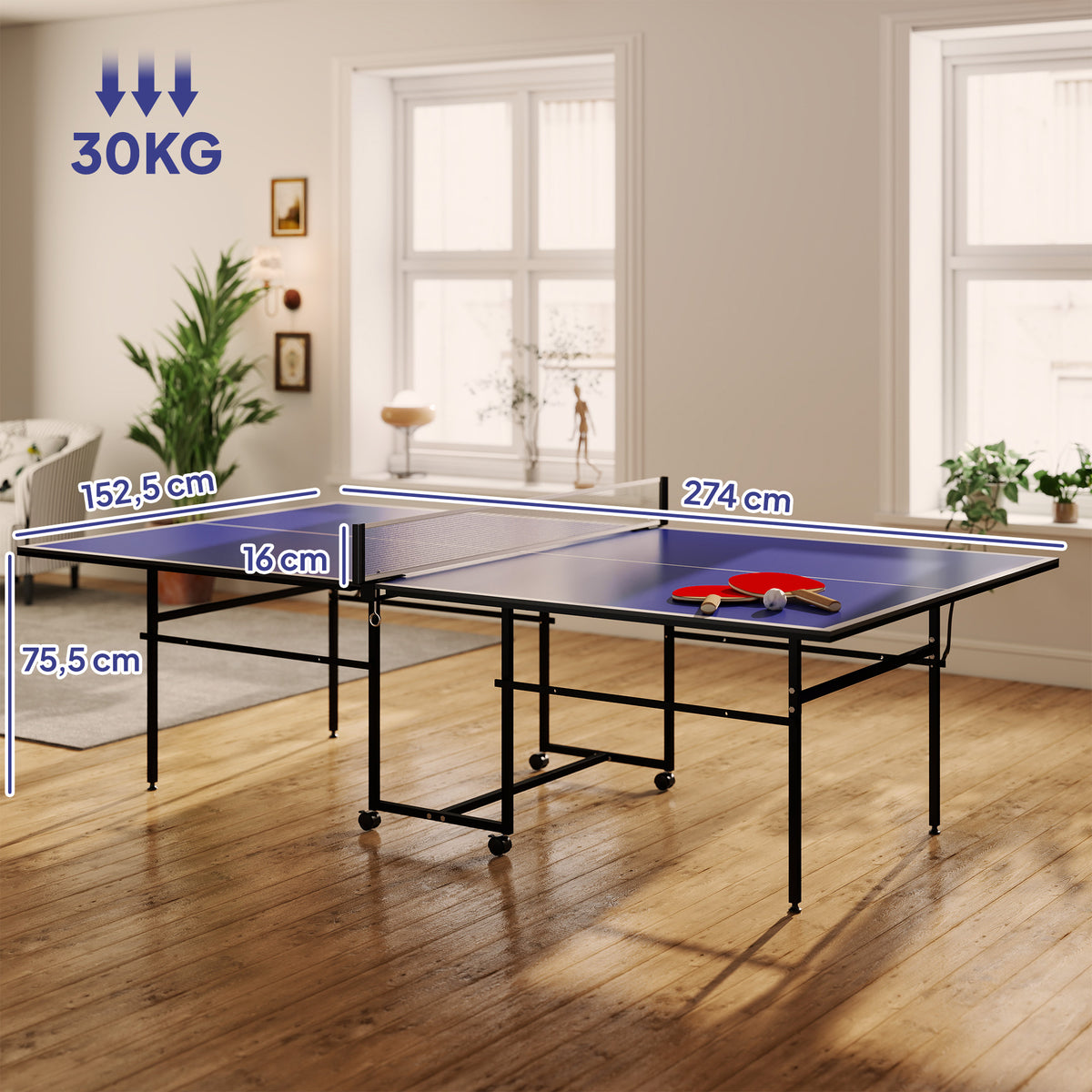 Table de tennis de table ping-pong pliable compacte 4 roulettes pour intérieur 274L x 152,5l x 75,5H cm-2