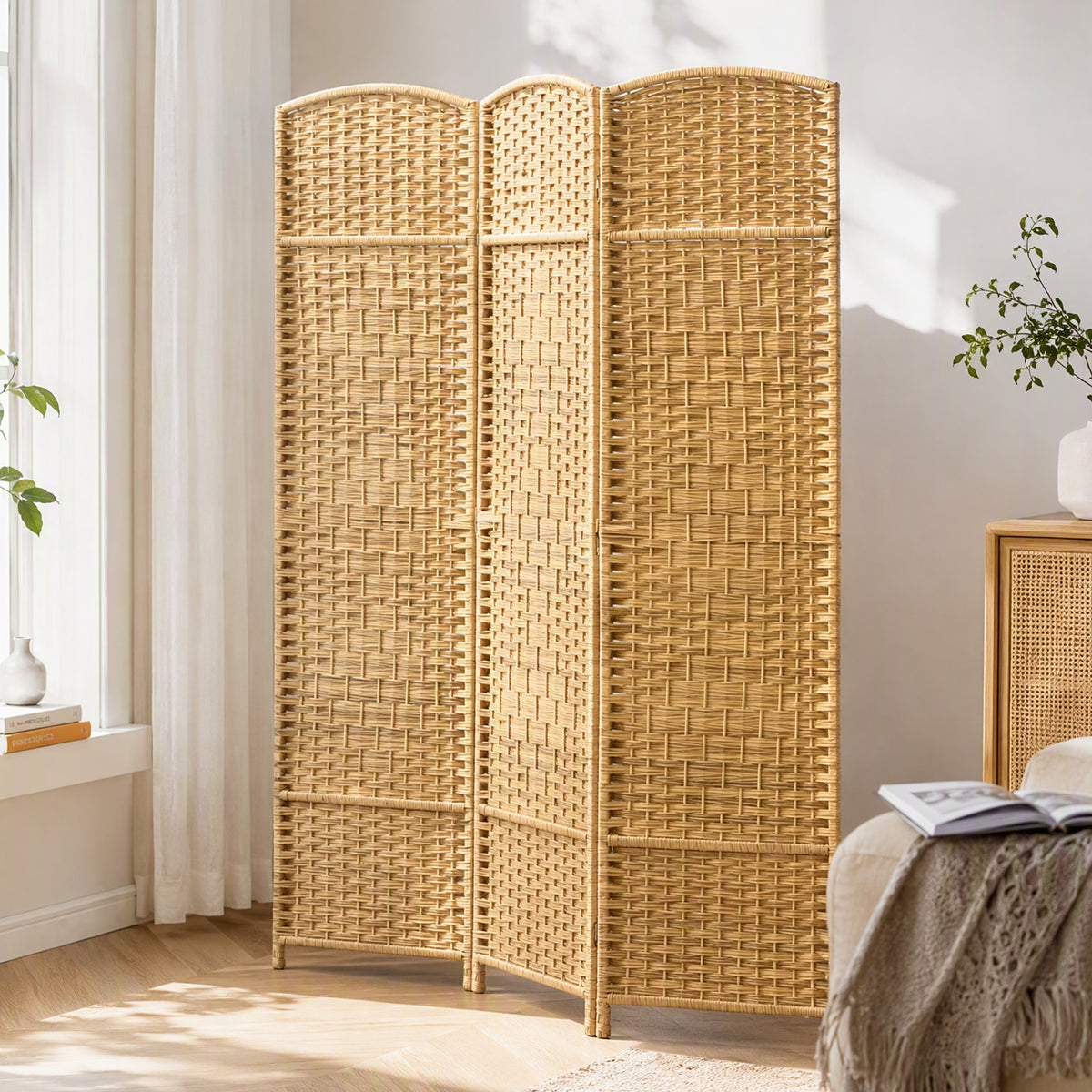 Paravent intérieur en bois 3 panneaux séparateur de pièce pliable pour salon chambre 135 x 180 cm bois naturel-7