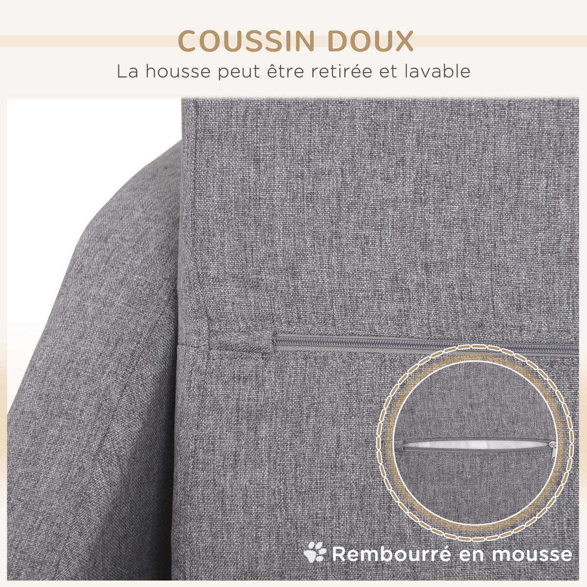 Canapé pour chien lit pour chien animal domestique style scandinave pieds en bois revêtement tissu déhoussable 75 x 55 x 39 cm - gris-4