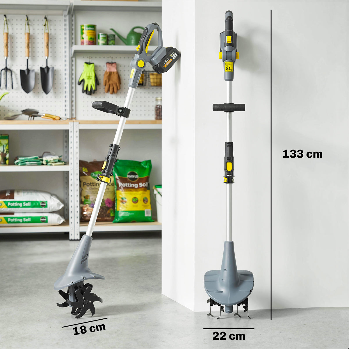 Motobineuse sans Fil Motoculteur Électrique 18V 355W avec 2 Batteries 4,0Ah Léger et Anti-mal de Dos, Largeur 20cm Gris-2