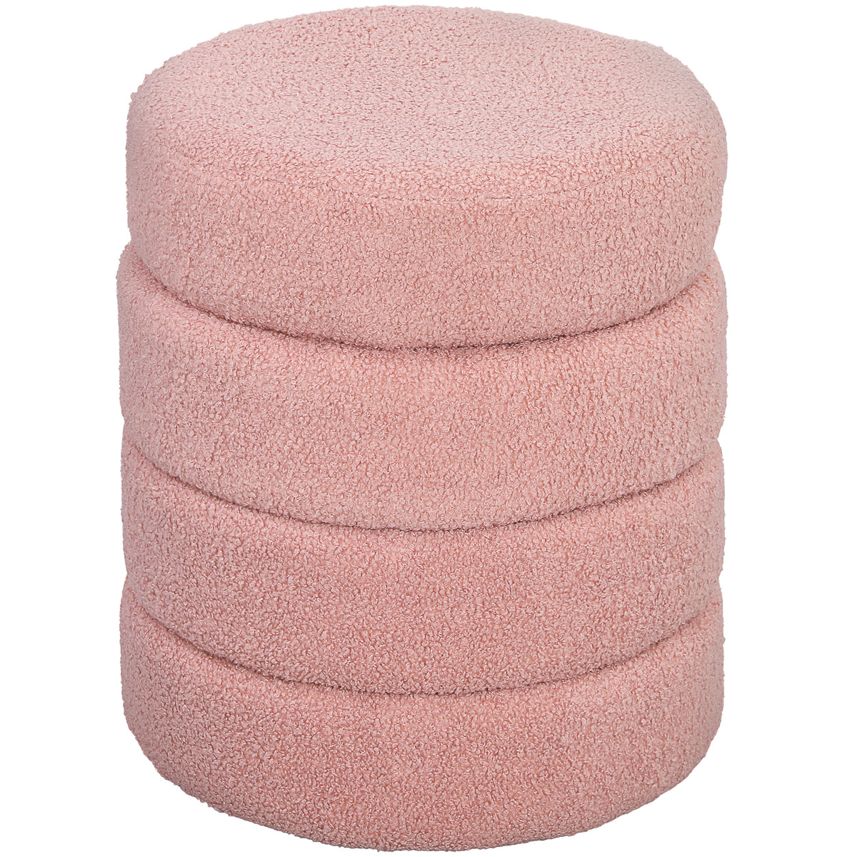 Repose pied salon, tabouret ottoman rond rembourré en peluche Teddy, pour chambre à coucher, entrée, Ø 40 x 45 cm, rose-0