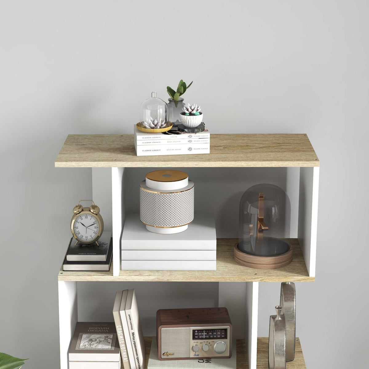 Bibliothèque style scandinave meuble de rangement 5 étagères anti-basculement Charge 25 kg aspect bois & Blanc-8