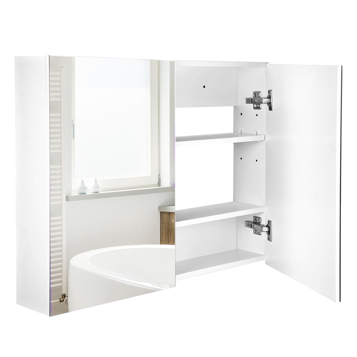 Armoire murale salle de bain avec miroir, 80 x 15 x 60 cm, meuble salle de bain, armoire de toilette avec double portes et étagères réglables, blanc-0