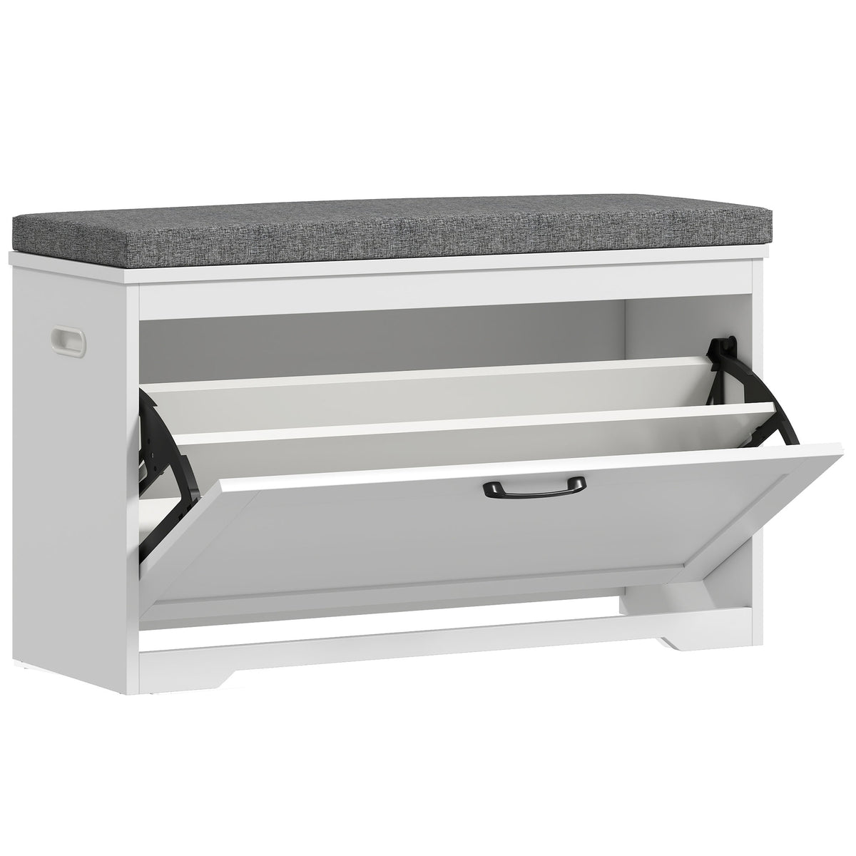 Banc à chaussures, banc d'entrée moderne avec siège rembourré, tiroir basculant et étagère ajustable, 80x30x50cm, blanc-0