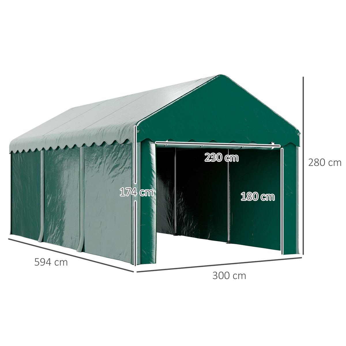 Tente garage carport 3 x 6m Auvent de voiture robuste avec 2 portes enroulables, toile 200g PE, vert-2