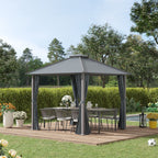 Tonnelle de jardin pour terrasse avec 4 parois latérales double toit protection solaire 3 x 3 m gris-9
