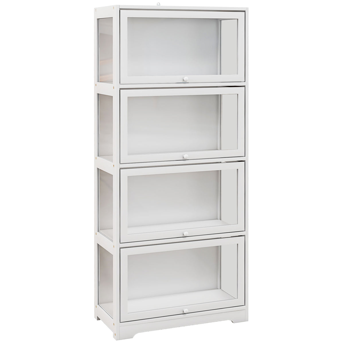 Vitrine pour collection buffet salon meuble de rangement à 4 niveaux avec portes à abattant, 59 x 30 x 139 cm, blanc-0