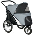 Poussette pour chien 3 roues avec pliage facile, sac de rangement, coussin souple, laisse de sécurité, gris-0