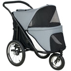 Poussette pour chien 3 roues avec pliage facile, sac de rangement, coussin souple, laisse de sécurité, gris-0