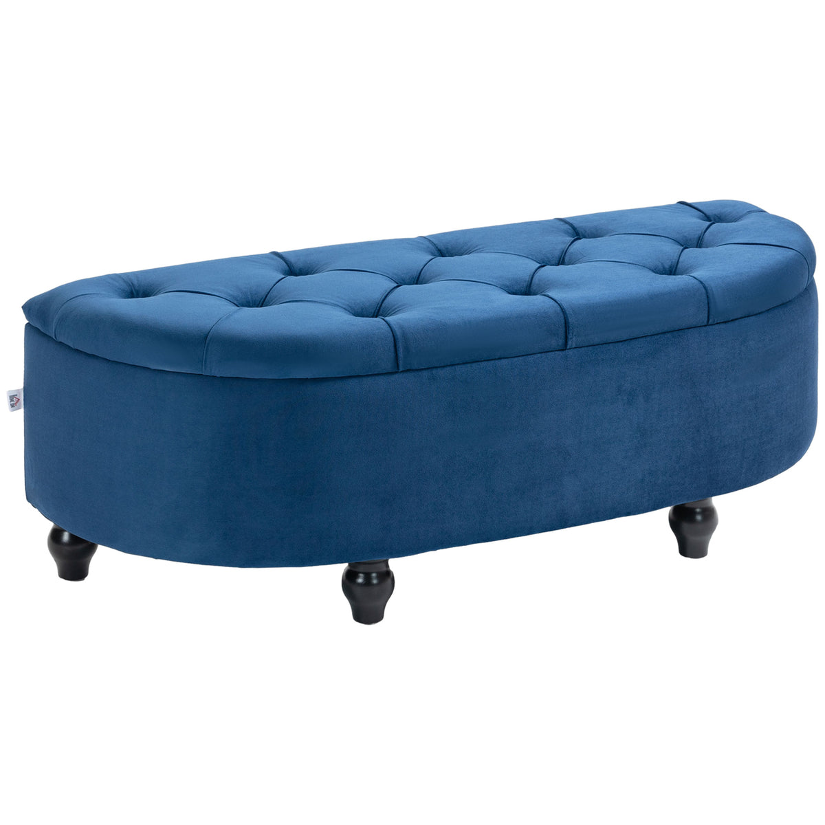 Pouf de Rangement Coffre 2 en 1 - Pouf capitonné Demi-Cercle - Pieds Bois hévéa Noir revêtement Velours Bleu-0