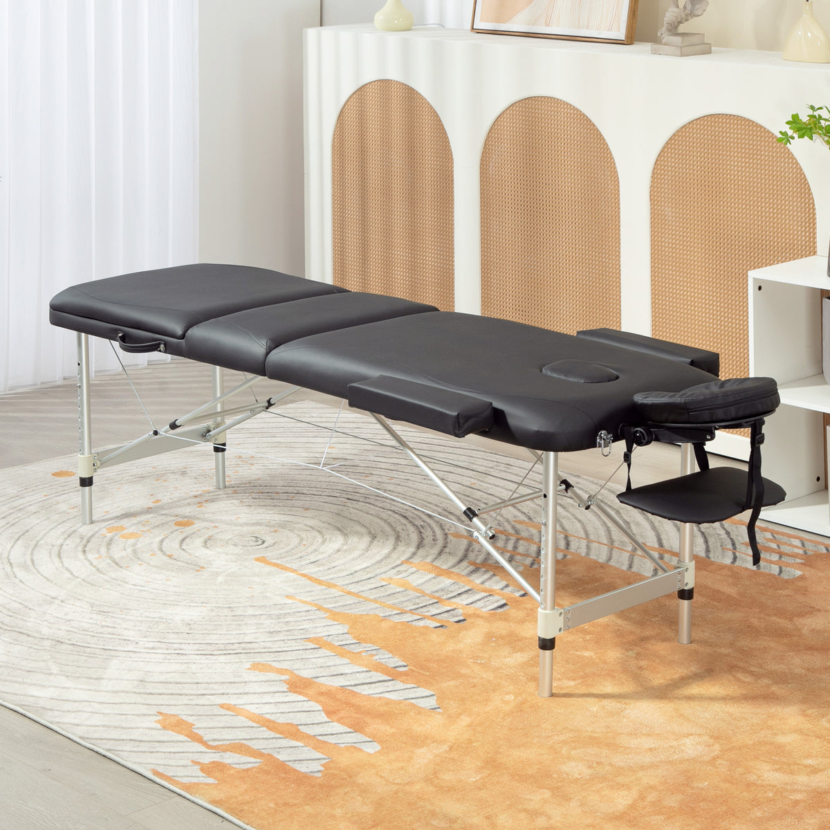 Table de Massage Lit de Massage à 3 Zones Pliante 225kg Coins Arrondis Hauteur 61-84 cm 215x81cm Noir-9