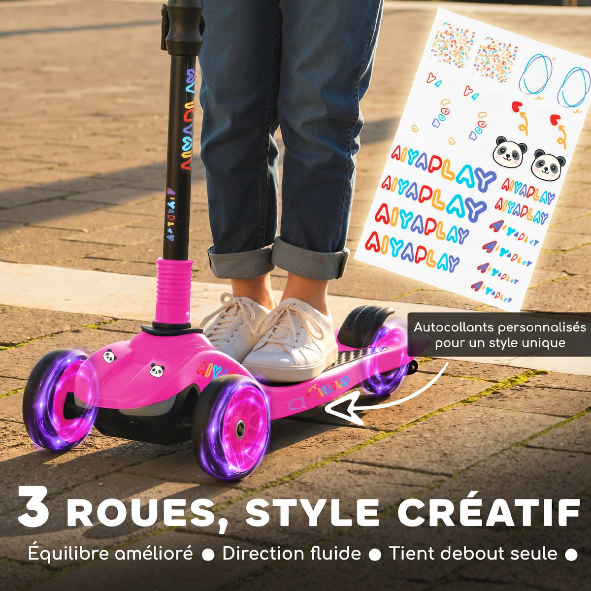 Trottinette électrique pour enfant 6 à 10 ans, pliable 3 roues démarrage zéro, vitesse maximale 8 km/h 64x29x83cm rose-3