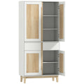 Buffet haut cuisine, armoire de cuisine avec 4 portes, 2 tiroirs et étagères réglables, 80x35x170cm, blanc et chêne-0