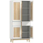 Buffet haut cuisine, armoire de cuisine avec 4 portes, 2 tiroirs et étagères réglables, 80x35x170cm, blanc et chêne-0