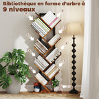 Bibliothèque Arbre à 9 Niveaux, Meuble de Rangement Industriel avec Cadre en Acier, 50x24x136cm, Brun Rustique-3