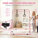 Barre de gymnastique pour enfants, barre horizontale pliable à hauteur réglable avec anneaux de gymnastique, rose-3