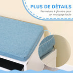 Bibliothèque banc 2 en 1 avec 5 compartiments de rangement et 2 coussins 108 x 30 x 60 cm blanc bleu-6