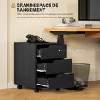 Caisson bureau mobile, meuble rangement bureau sur roulettes, 3 tiroirs, 40x50x57,5cm, noir-3