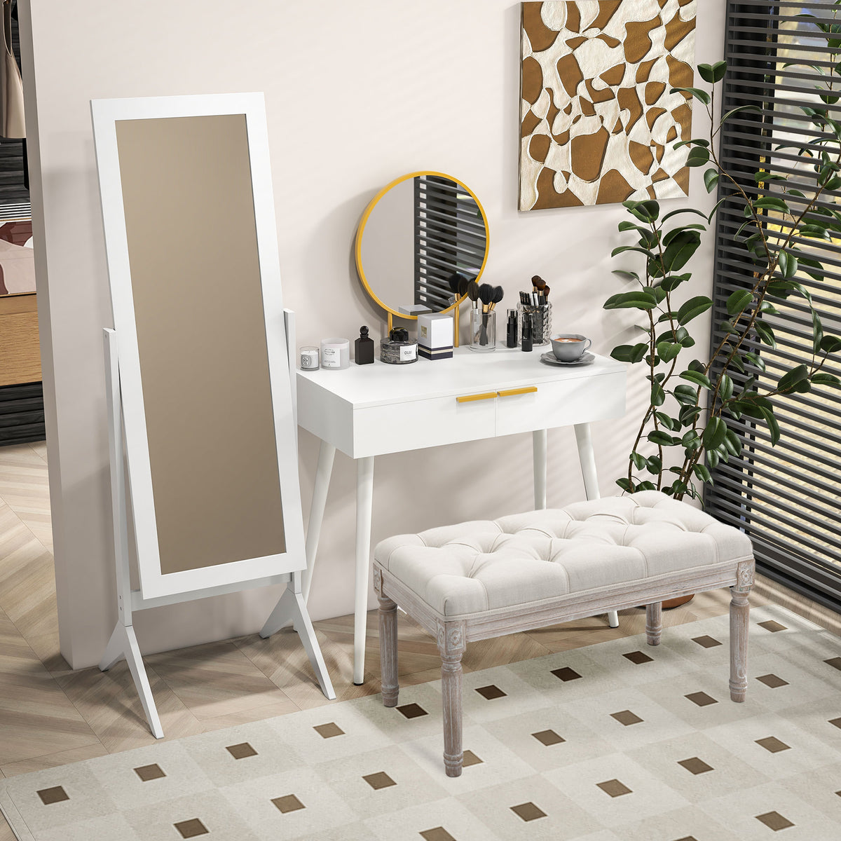 Banc Banquette classique capitonné 80cm bout de lit Rembourrée en lin - bois d'hévéa sculpté, patiné - Crème-9