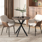 Table à Manger Ronde pour 2 Personnes avec Plateau Aspect Bois et Piètement Croisé en Acier, Marron-9