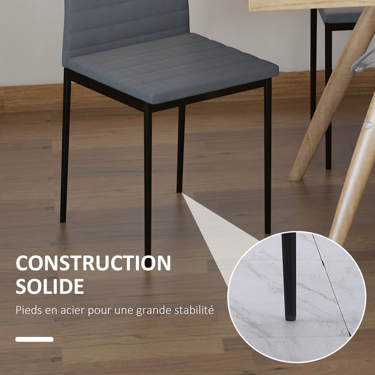 Lot de 4 chaises de salle à manger chaises de cuisine avec dossier haut pieds en métal et tissu en lin 41x50x97cm gris-3