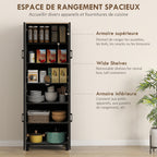 Armoire de cuisine hauteur 170 cm buffet haut avec 4 portes et étagères ajustable, design moderne, noir-3
