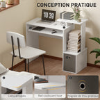 Bureau Informatique multimédia étagères Tablette Clavier Panier Gris Panneaux Particules Blanc-5
