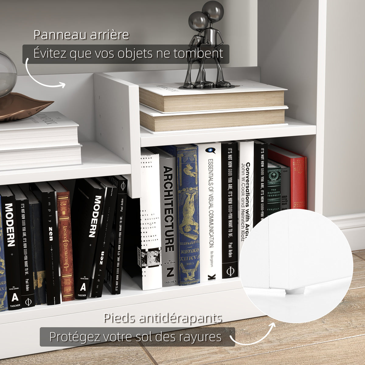 Bibliothèque étagère Meuble de Rangement dim. 90L x 24l x 91H cm 4 Niveaux 3 Panneaux arrières Panneaux de Particules Blanc-5