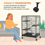 Cage pour rongeurs cage pour Petits Animaux Roulante 3 Rampes 3 Plates-formes Plat et Bouteille d'Eau Bac Inférieur Amovible pour lapin vison d'animaux chinchilla Acier PP 61,5x44x95cm Noire-4