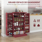 Armoire meuble de cuisine garde-manger 2 portes avec 5 étagères et 12 porte-épices - 60 x 30 x 104 cm - rouge-3