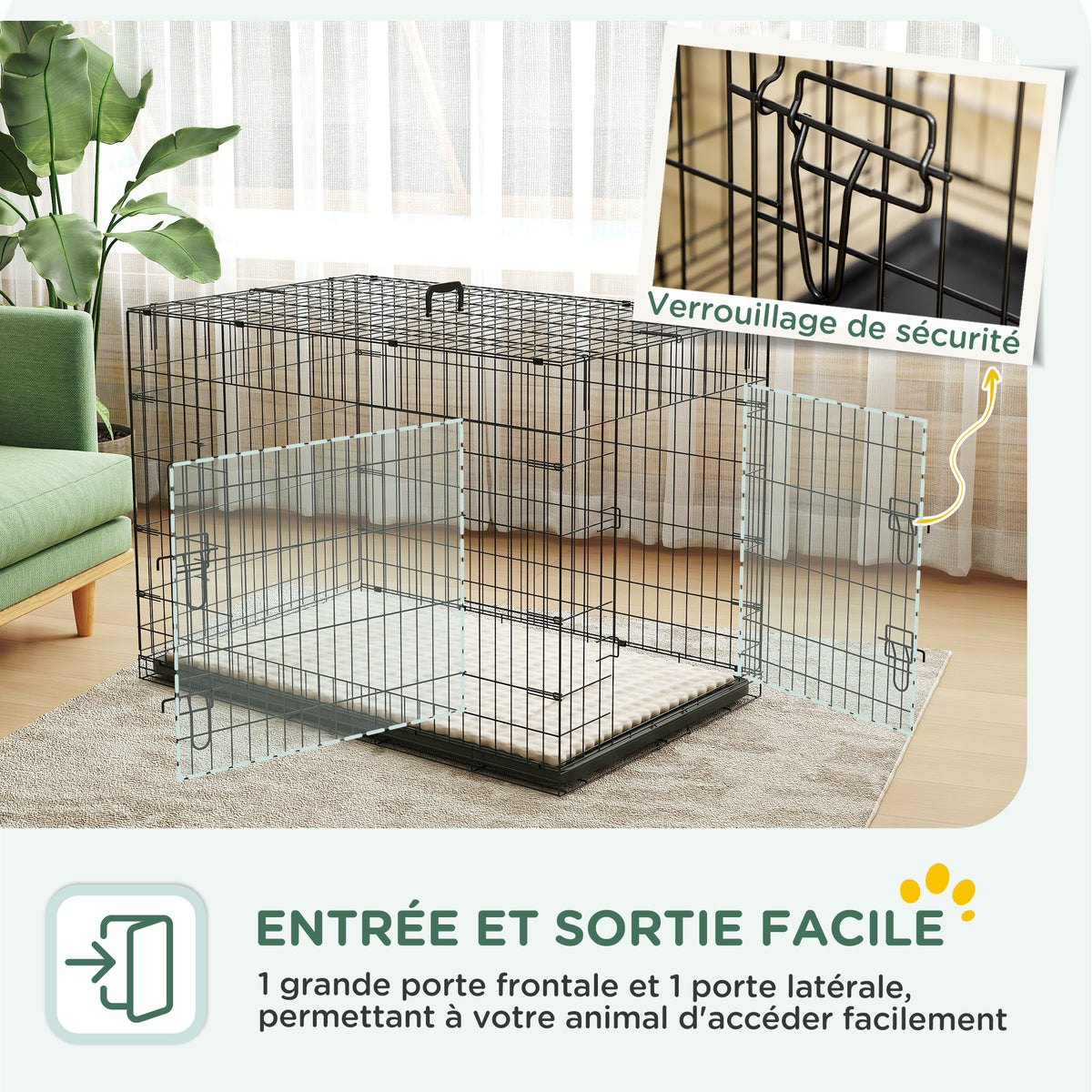 Cage caisse de transport pliante pour chien poignée, plateau amovible, coussin fourni 105 x 70 x 75 cm noir-4