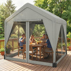 Tonnelle de jardin pavillon de jardin hydrofuge structure robuste en acier galvanisé avec toit double pente 3x3m gris-8