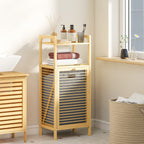 Meuble de rangement en bambou meuble de salle de bain étagère panier à linge basculant 40x30x95cm effet bois naturel-7