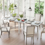 Table à manger pour 4 personnes, table de cuisine avec plateau en verre trempé et pieds en métal, 120x60x75cm, blanc-8