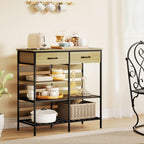 Buffet cuisine, meuble de rangement avec 2 tiroirs et 3 étagères ouvertes, 90 x 40 x 91 cm, bois naturel et noir-6