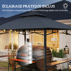 Tonnelle de barbecue à deux niveaux auvent de réception pour jardin avec lumière LED 243 x 148 x 248 cm gris foncé-5