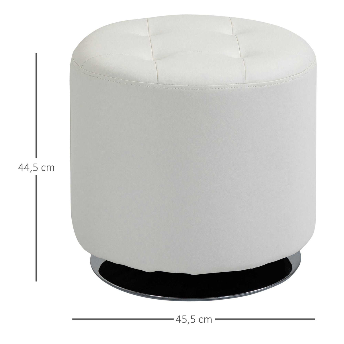 Repose pied salon pivotant à 360°, ottoman rond rembourré en PU avec base en acier, Ø 45,5 x 44,5 cm, blanc-2