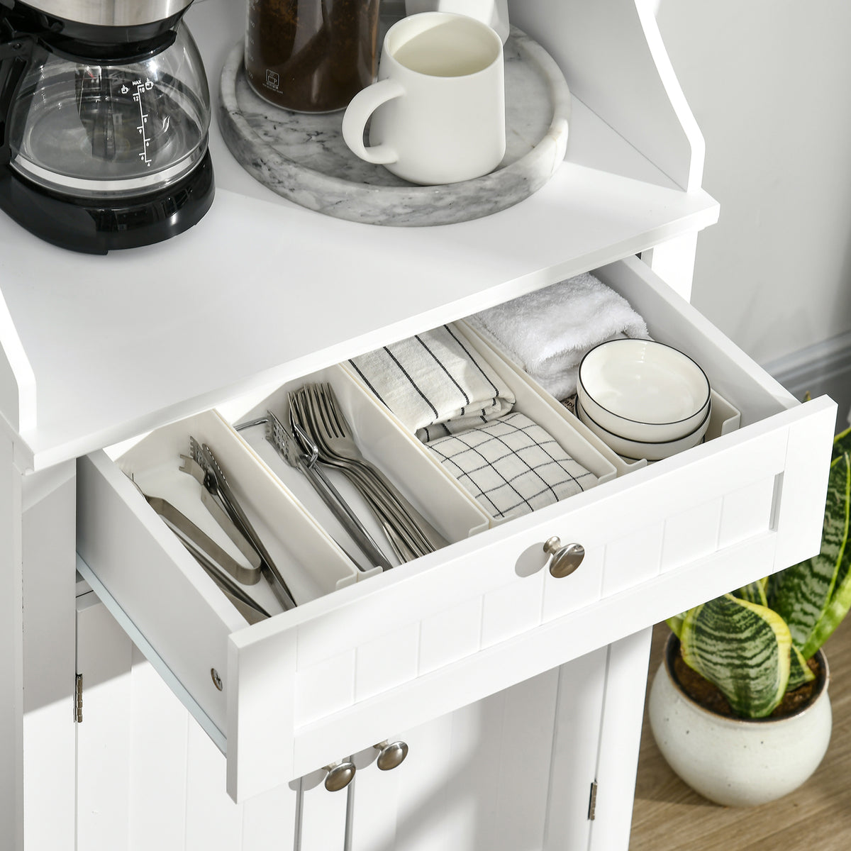 Meuble armoire micro-ondes pour cuisine avec 1 tiroir, 2 Portes 60 x 40 x 122,5 cm - MDF - Blanc-7