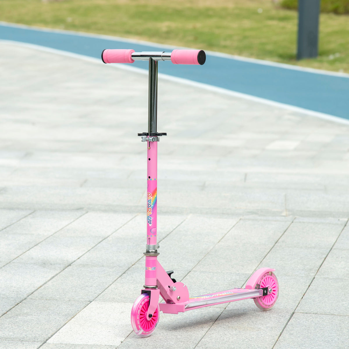 Trottinette pour enfants de 3 à 7 ans pliable roues lumineuses en PU musique 67 x 32 x 78 cm rose-9