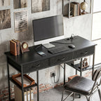 Bureau avec rangement avec prises de courant, 3 tiroirs en tissu et 4 étagères de rangement, 120 x 40 x 76 cm, noir-9