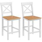 Lot de 2 tabourets de bar, chaises hautes campagne, dossier haut et repose-pieds, 41x46x97,5cm, blanc et bois naturel-0