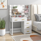 Coiffeuse avec miroir et 9 lumières LED, 4 tiroirs et 6 compartiments ouverts, 100 x 40 x 138 cm, blanc-7