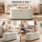 Banc de Rangement Ovale Moderne en Tissu Chenille, Bout de Lit Coffre Charge 220 kg, 91 x 40,5 x 45 cm, Beige-3