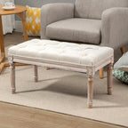 Banc Banquette classique capitonné 80cm bout de lit Rembourrée en lin - bois d'hévéa sculpté, patiné - Crème-7