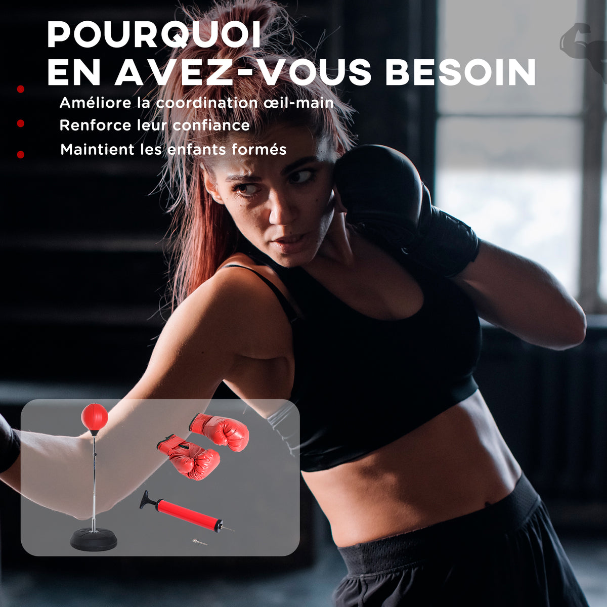 Sac Frappe Pied Punching ball pied haut. réglable 126-144 cm gants, pompe base lestage adolescents débutants noir-4