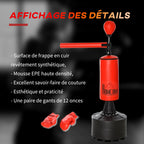 Sac frappe pieds punching ball brunier 3 1 ballon vitesse bras flexible rotatif haut. réglable cm noir rouge-4