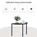 Table de jardin demi cercle - table de balcon demi lune - 100L x 50l x 74H cm résine tressée 4 fils imitation-4