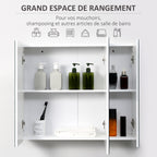 Armoire murale de salle de bain avec 3 portes miroir et étagères réglables en MDF Blanc dim. 70L x 15l x 60H cm-4