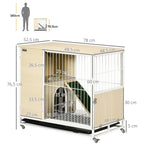 Cage à lapin clapier sur roulettes toit ouvrant plates-formes avec plateau amovible 78 x 52,5 x 76,5 cm naturel-2
