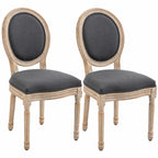 Lot de 2 Chaises de Salle à Manger, Chaises Médaillon Style Louis XVI, Assise et Dossier Rembourrés en Effet Lin, Gris-0